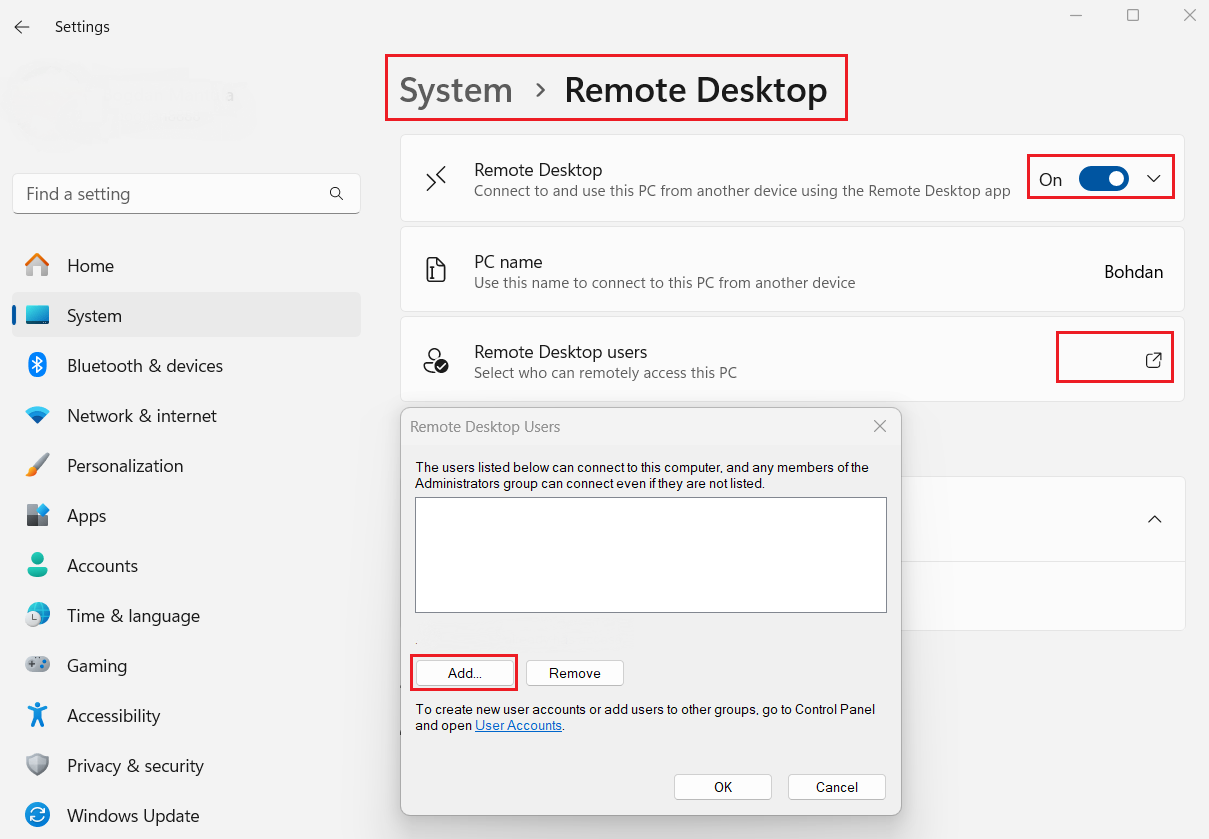 Remote Desktop in Windows System