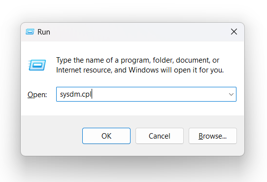 Opening Sys Properties with run box System