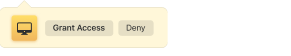 Clients control when to grant or revoke remote session access. Access control buttons labeled Grant Access and Deny for remote desktop sessions.